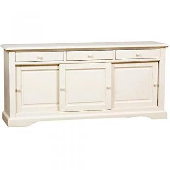 Aparador Country de Madera Maciza de Tilo con Acabado Blanco Envejecido 197x50x91 cm