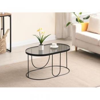 Mesa de centro ovalada en metal y vidrio ahumado - Negro y Transparente - Diseño Contemporáneo PRETORIA