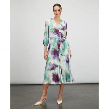Vestido midi de satén con estampado abstracto