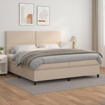 Cama box spring suave con colchón de cuero sintético cappuccino 200x200cm