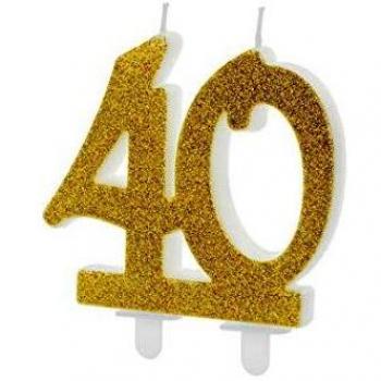 Vela de Cumpleaños Número 40 con Purpurina Dorada, Medida 7,5 cm