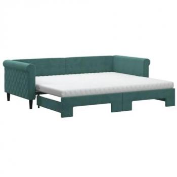 Sofá cama nido con colchón terciopelo verde oscuro 90x200 cm