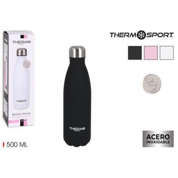 BOTELLA TERMO SOFT TOUCH 500ML THERMOSPORT - Botella Termo de Acero Inoxidable - Doble Pared Aislante - Tapón Hermético - Ideal para Bebidas Calientes y Frías -