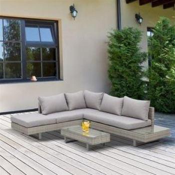 Outsunny Conjunto de Muebles de Ratán 3 Piezas, Incluye Mesa de Centro, Sofá Doble y Sofá de 3 Plazas con Cojines Extraíbles, Estructura de Ac