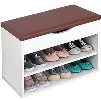 RICOO Banco Zapatero con Asiento 60 x 42 x 30 cm Mueble recibidor Blanco Mate – Organizador Zapatos WM032-WM-B