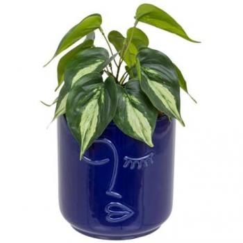 Planta Artificial Soleya en Vaso de Cerámica Azul Marino - Altura 30 cm