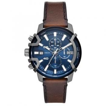 Diesel DZ4604 Men's Wristwatch - Chronograph Movement, 42 mm Gunmetal Stainless Steel Case, Leather Strap, Blue Dial