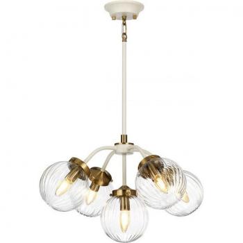 Colgante Cosmos Retro de 5 Luces con Pantallas de Cristal y Acabado en Crema Pintado + Latón Envejecido, 33.5 cm