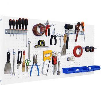 Panel de herramientas Simonrack, incluye 22 ganchos y 8 accesorios Panelclick, dimensiones 1200x600 mm, color blanco