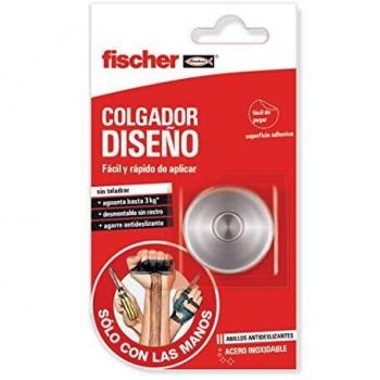 fischer - gancho para colgar Sclm Colgador Diseño blíster 1 ud, resiste cargas hasta 3 kg gracias a la almohadilla adhesiva, colgador de acero inoxidable, rápida adhesión y fácil aplicación