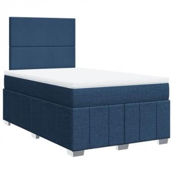 Cama box spring con colchón de muelles en tela azul 120x190 cm