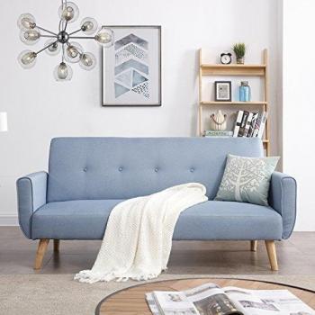Sofá Cama Escandinavo Convertible de 3 Plazas Azul Berlin - Diseño Moderno con Reposabrazos - Tejido 100% Poliéster