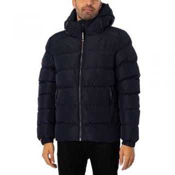 Chaqueta Sports Puffer Superdry para hombre, color negro, con capucha, tamaño M