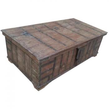 Mesa Baúl de Centro Artesanal de Madera Marrón 140x75x49 cm