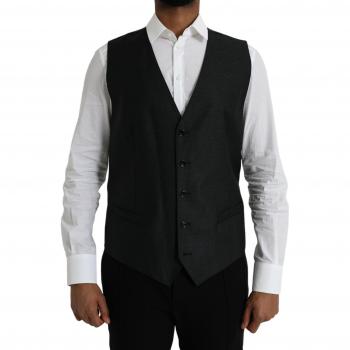 Dolce & Gabbana Black Wool Waistcoat Dress Formal Vest - IT54 | XL and Dolce & Gabbana Black Logo Print Crew Neck T-shirt - Size: 2XL