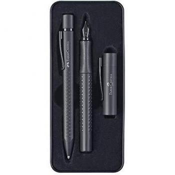 Faber-Castell Grip Edition All Black Gift Set with Medium Nib Fountain Pen and Extra Broad Ballpoint Pen
