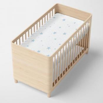 Sábana Bajera Básica para Cuna Kids Estrellas Azul 60 x 120 x 14 cm, 100% Algodón