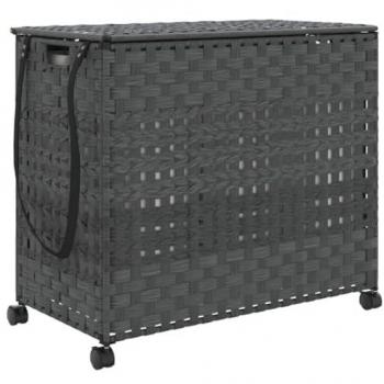 Cesto para ropa sucia con ruedas ratán gris 66x35x60 cm