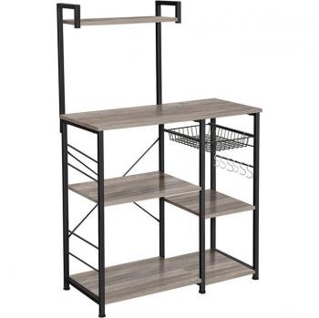 Estantería de Cocina VASAGLE con Soporte para Microondas, 6 Ganchos y Cesta de Alambre, Beige Roble y Blanco Clásico/Marrón Rústico y Negro/Greige y Negro