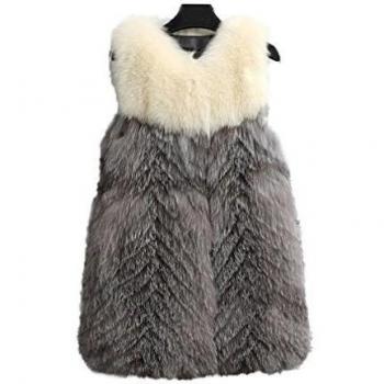 Fur Story 16244 Mujer Verdadera larga de piel de zorro chaleco sin mangas Blanco 38