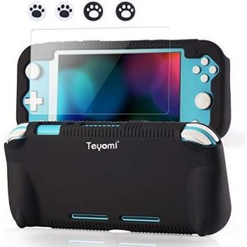 Teyomi - Funda de Silicona para Nintendo Switch Lite con Protector de Pantalla, 4 Piezas Joystick Tapas y Ranuras para Tarjetas, Carcasa con Soporte, diseño Resistente a Golpes y arañazos