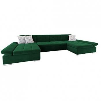 Sofá rinconero Comfivo 240, función de descanso, caja de ropa de cama, 360x160x75cm, color verde