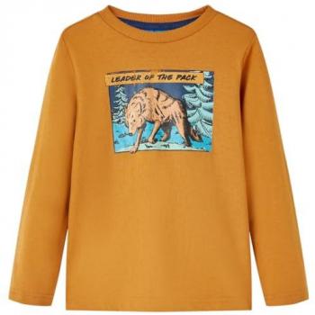 Camiseta Infantil con Manga Larga Estampado de Lobo Jersey Ocre Oscuro 128