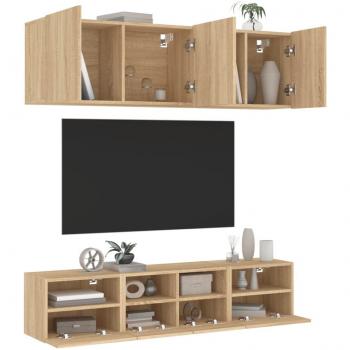 Mueble de TV de pared 5 piezas en madera de ingeniería color roble Sonoma Marrón