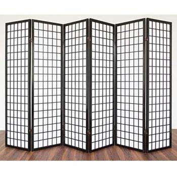 Biombo de 6 paneles en madera negra y papel de arroz 175x264 cm