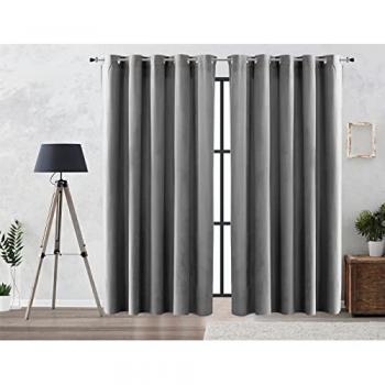 Cortina Oscurante Lisa Efecto Aterciopelado con Ojales Metálicos 140x260 cm Color Gris Marengo