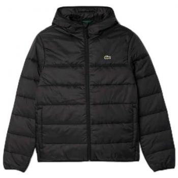 Chaqueta con capucha Lacoste Puffer Contrast negra para hombre, acolchada, disponible en tallas S-M y XL