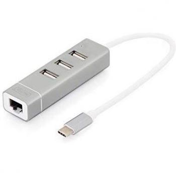 DIGITUS DA-70253 hub de Interfaz USB 2.0 100 Mbit/s Aluminio - Concentrador