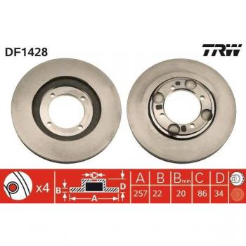 Disco de freno TRW DF1428, frente, ventilado, 1 pieza