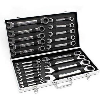 Juego de llaves combinadas de trinquete 22 piezas 6-32mm con maletín para taller y bricolaje