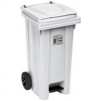 Bidón de Basura 120 Litros Blanco con Ruedas y Pedal para Reciclaje
