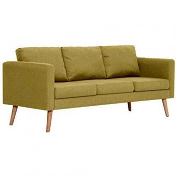 vidaXL Sofá de Tela 3 Plazas Verde Asiento Taburete Sillón Silla Taburete Banco Banquillo Mueble Mobiliario Salón Comedor Cocina Hogar