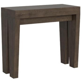Consola Extensible de Madera Oscura Sambo para 14 Personas, 90x40/300 cm, Soporte de 2 Pies y 5 Extensiones