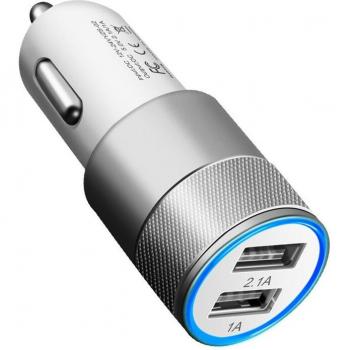 Cargador de coche rápido dual USB 5V 2.1A de aleación metálica para iPhone, Xiaomi, Samsung, Huawei, HTC y LG