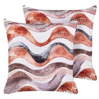 Conjunto de 2 cojines de jardín marrones 45 x 45 cm poliéster motivo abstracto decoración moderna resistente al agua