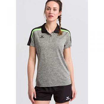 Women's Polo Shirt Erima Liga 2.0 - Short Sleeve, Grey Marl / Black / Green Gecko, Size 36