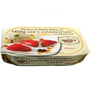 Pimientos rellenos de lenguado y langostinos.