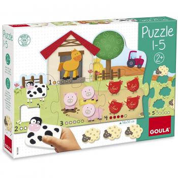 Goula - Puzle 1-5, Puzle de cartón y madera a partir de 2 años