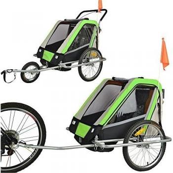 Remolque de bici para niños completamente amortiguado con kit de footing, color: verde 503-04