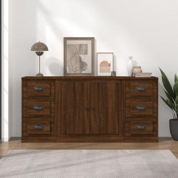 Aparador de Madera Contrachapada 3 Piezas con Puertas y Cajón, Buffet Moderno para Salón en Color Marrón Roble