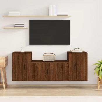 Set de muebles para TV 3 piezas de madera contrachapada roble marrón multicapa