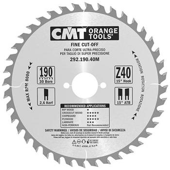 Sierra Circular CMT 190-30-2,6 (Z-40) para Cortes Precisos en Madera Blanda, Dura y Exótica