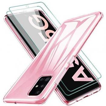 KEEPXYZ Funda para Samsung Galaxy A51 5G Silicona Transparente TPU Antigolpes + 2 Pcs Protector de Pantalla para Samsung Galaxy A51 5G Cristal Templado, Vidrio Templado para Samsung Galaxy A51 5G
