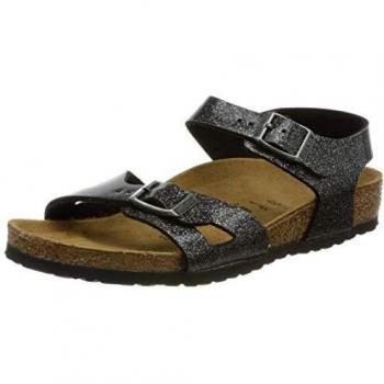 Birkenstock Sandales Rio Birko-Flor Glitter Black, Sandalia para Niñas, 25 EU Étroit