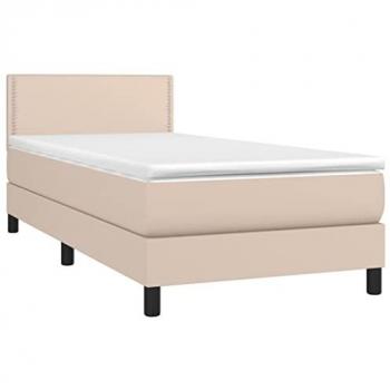 Cama box spring colchón LED cuero sintético capuchino 90x190 cm