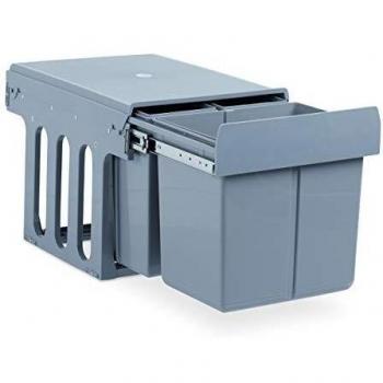 Contenedor de Basura para Cocina 3 Compartimentos, Plástico 15L y 8L, Gris, Dimensiones 35,1 x 34,3 x 48 cm